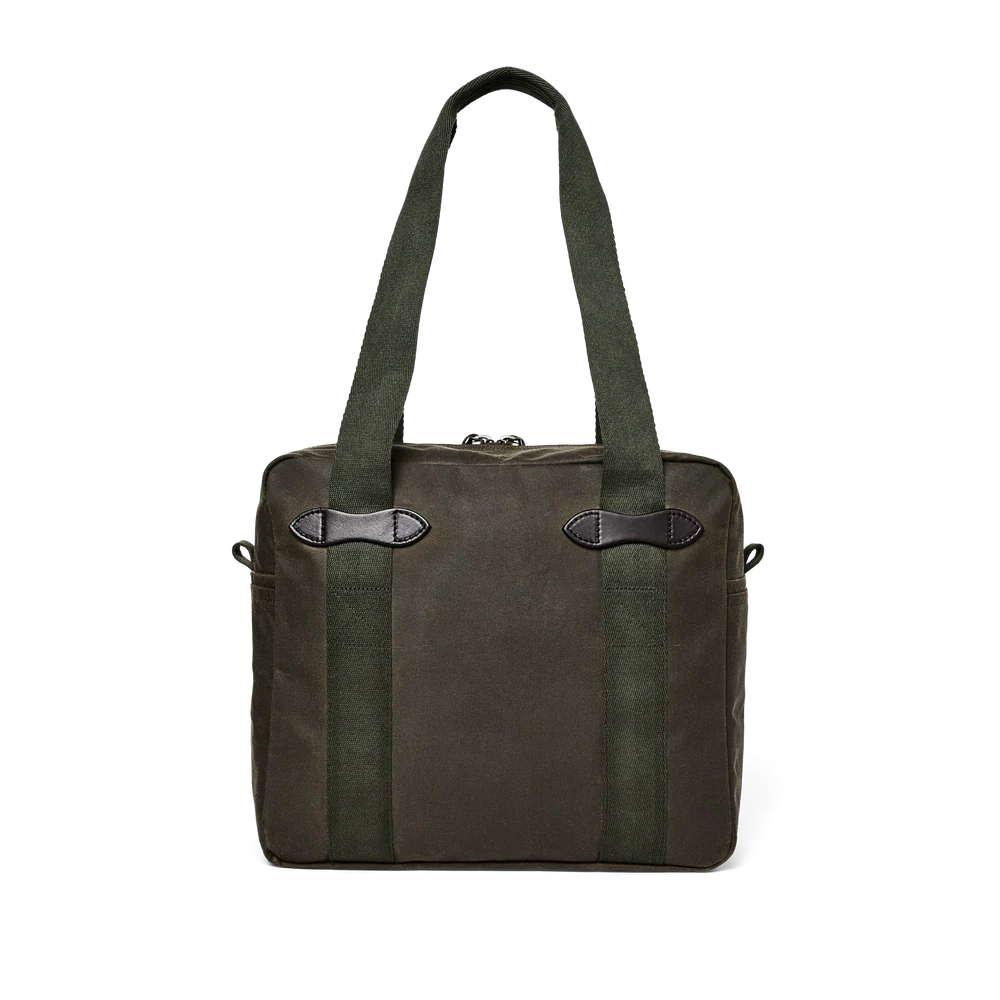 Zipper Square Tote Bag with Leather Patch Handles