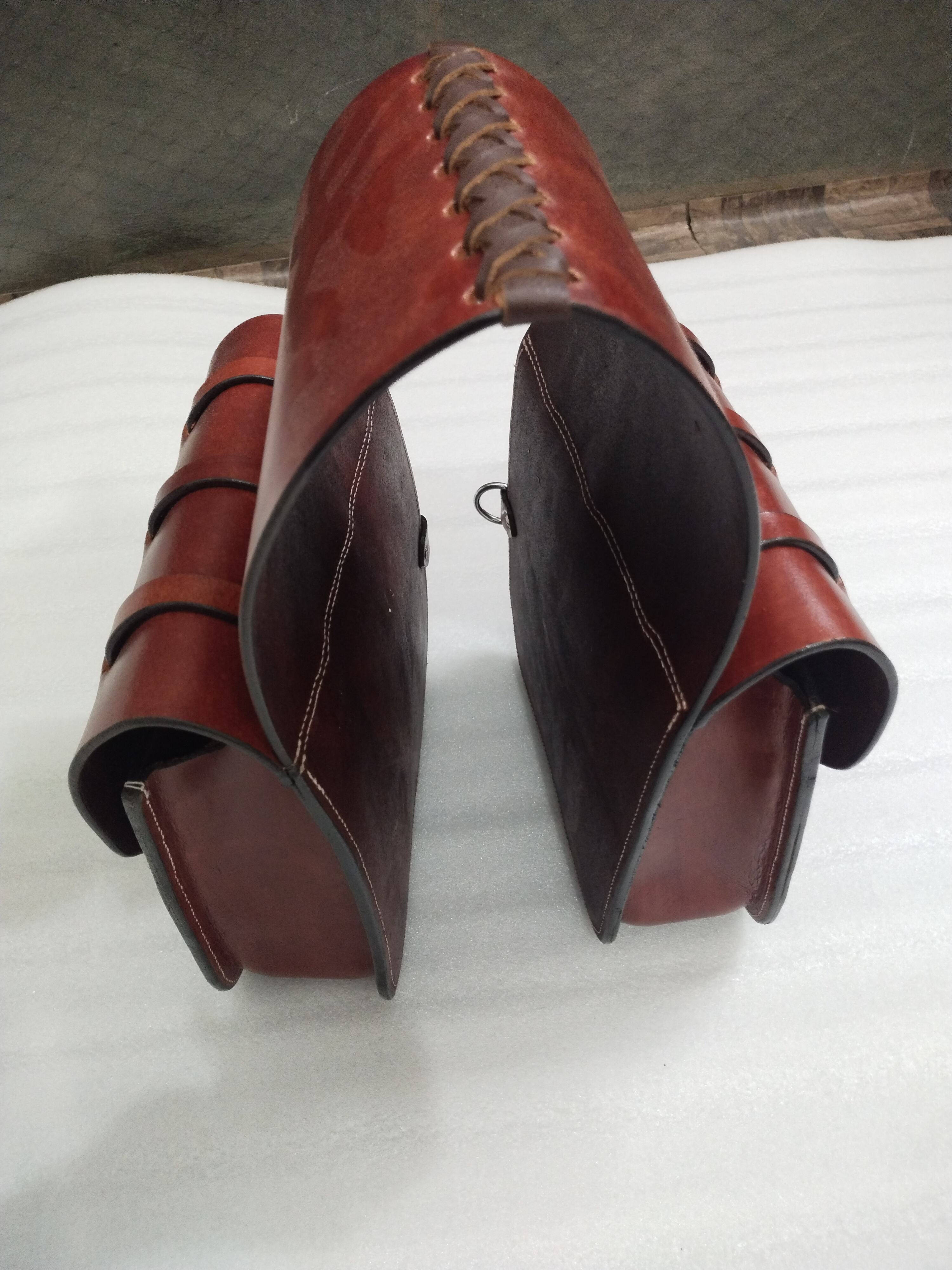 Reddish Brown Dual Side Saddle Bag with Triple Metal Buckle Straps for Outdoor & Equestrian