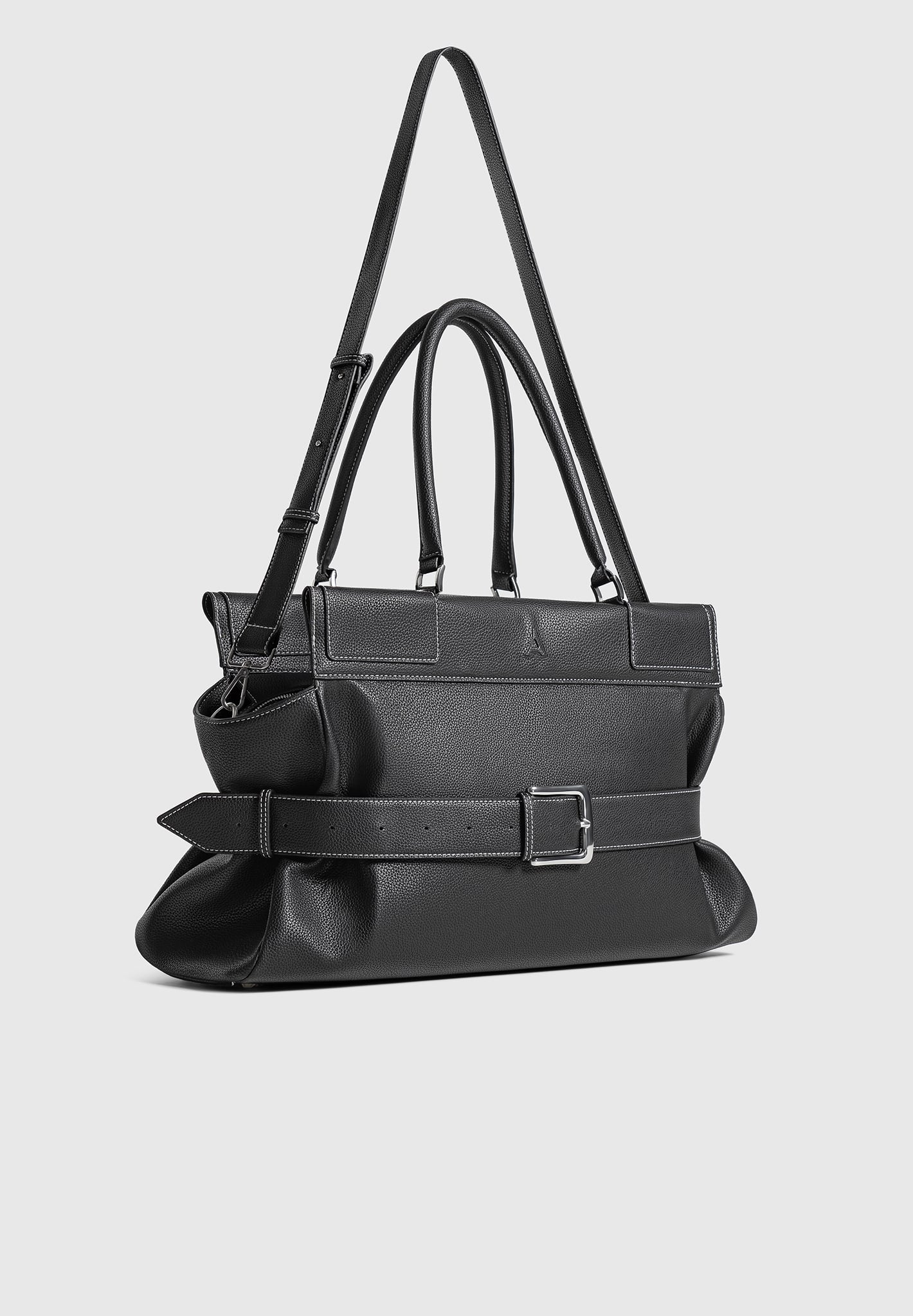 Black Oversized Tote Bag with Buckle Belt & Multi Carry Strap