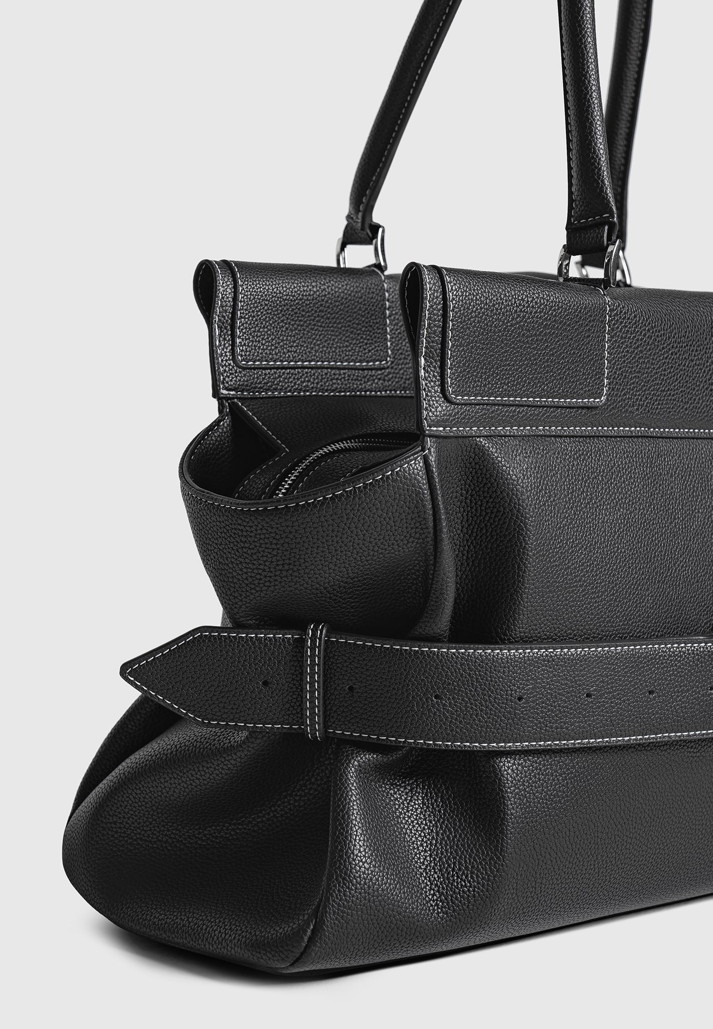 Black Oversized Tote Bag with Buckle Belt & Multi Carry Strap
