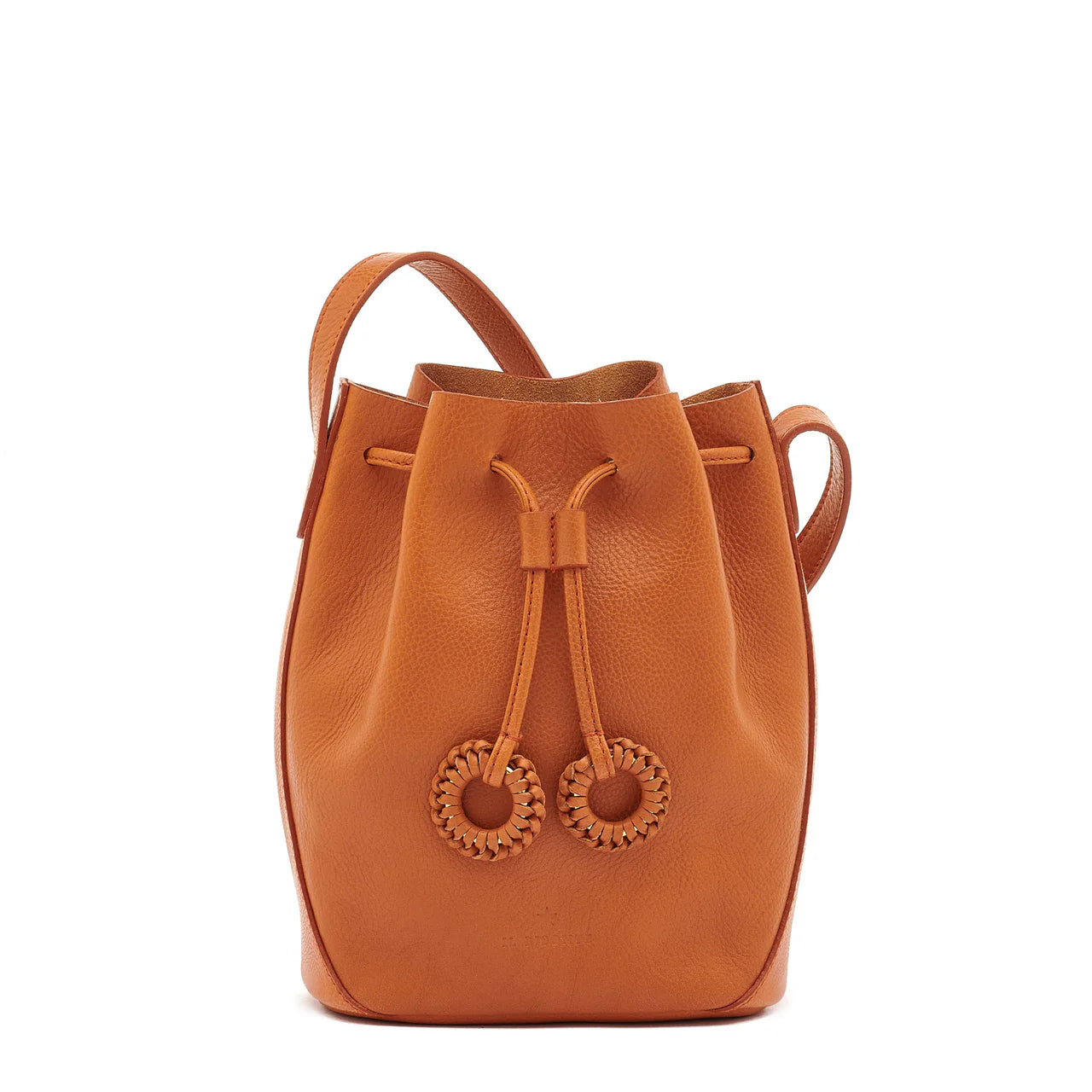 Mini Drawstring Bucket Bag with Handwoven Ring Charms & Adjustable Shoulder Strap for Vintage Daily Outfits