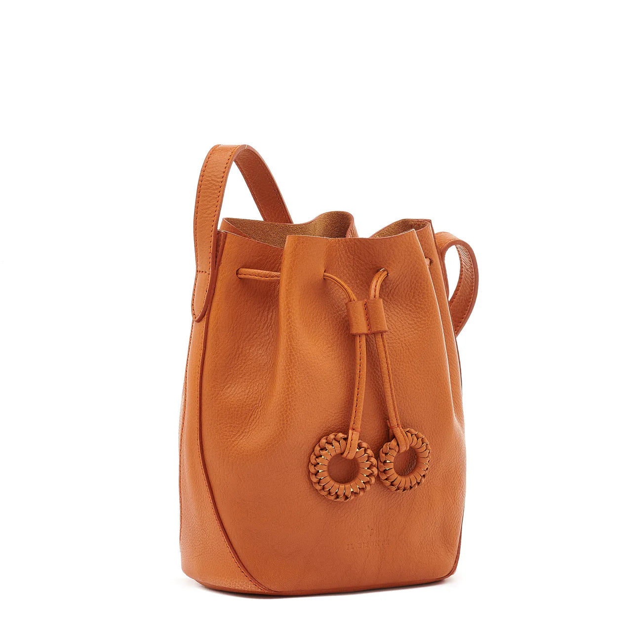Mini Drawstring Bucket Bag with Handwoven Ring Charms & Adjustable Shoulder Strap for Vintage Daily Outfits