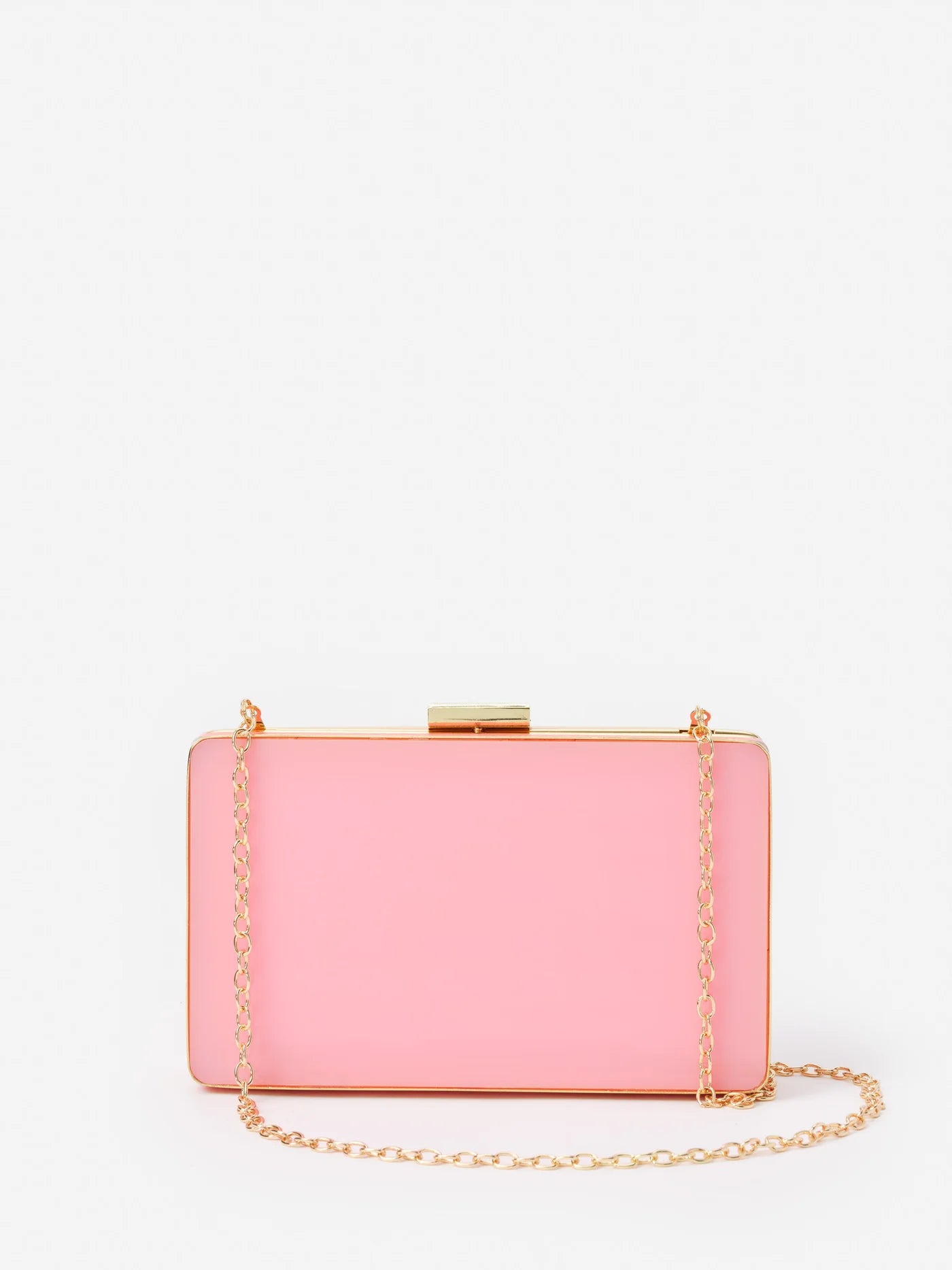 Pink Rectangle Clutch Bag with Removable Gold Chain Strap