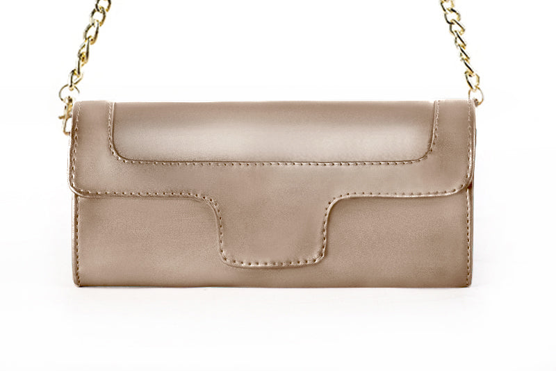 Champagne Beige Rectangular Flap Shoulder Bag with Gold Chain & Leather Composite Strap
