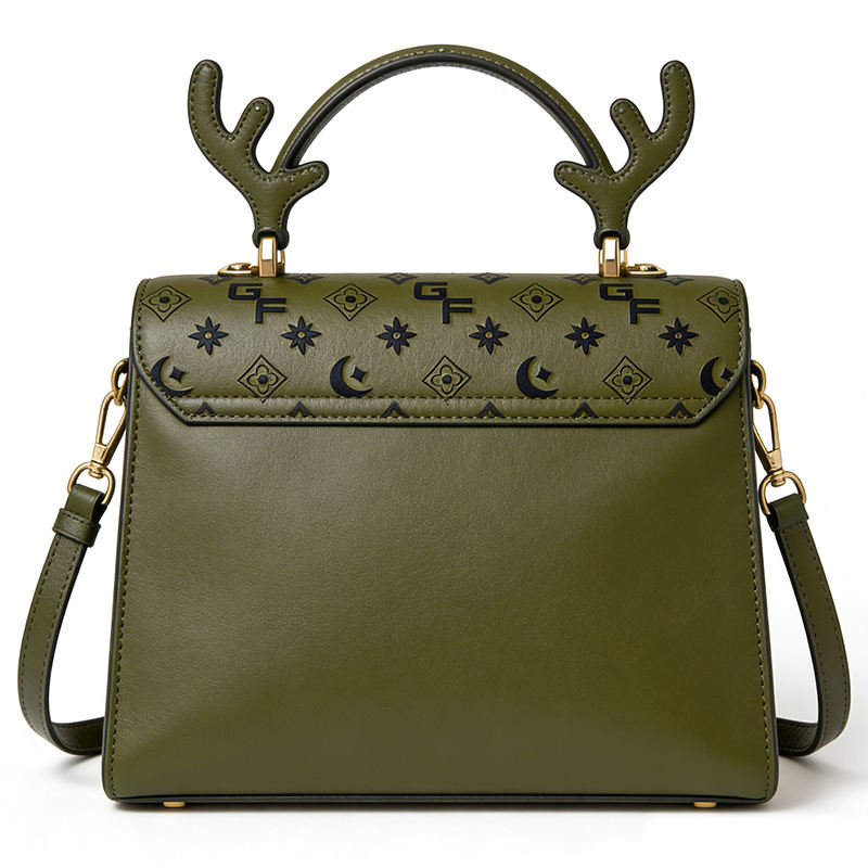 Embossed Print Square Flap Bag with Deer Antler Decor Handle & Adjustable Leather Crossbody Strap