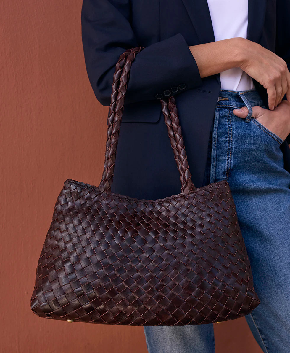 Woven Leather Large Shoulder Bag with Braided Long Handles for Vintage Daily & Travel Matching