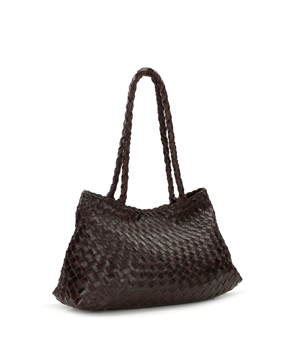 Woven Leather Large Shoulder Bag with Braided Long Handles for Vintage Daily & Travel Matching