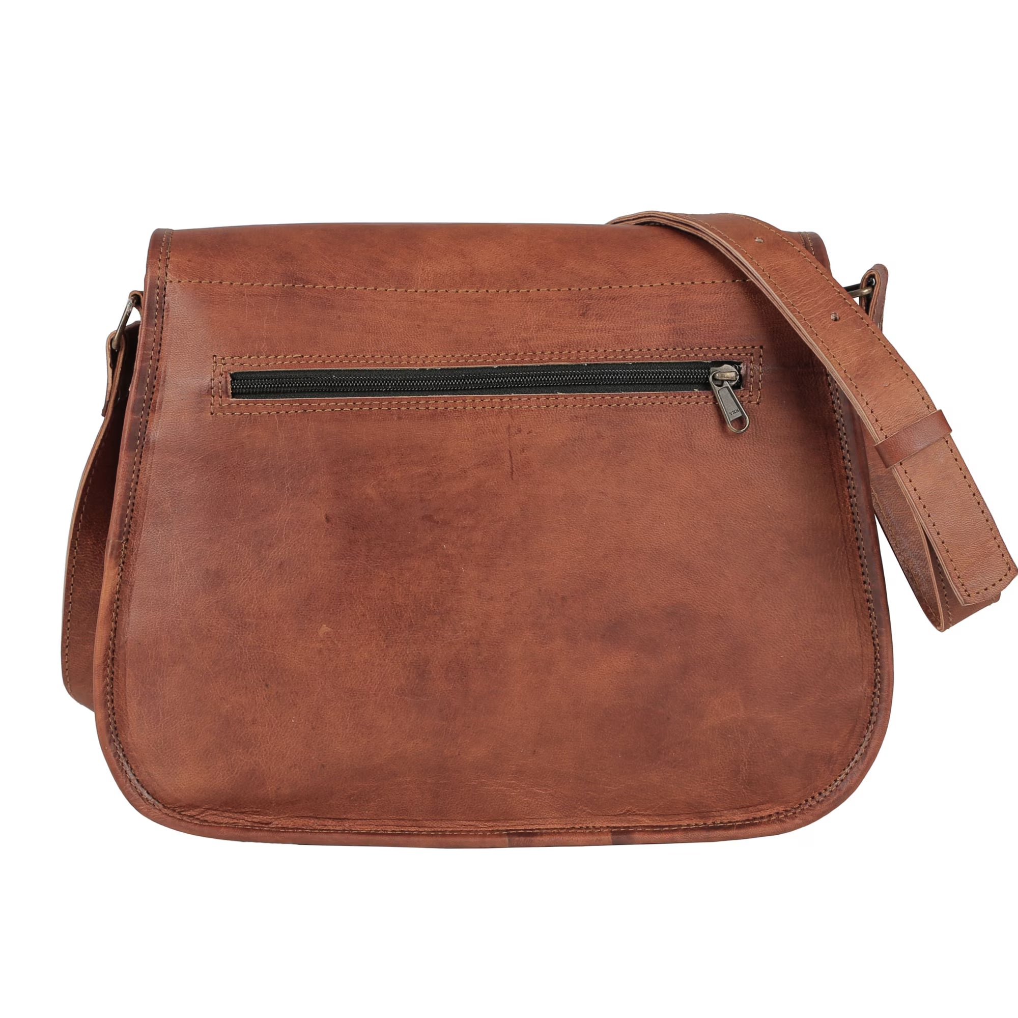 Tan Brown Leather Satchel Bag with Adjustable Strap & Buckle Details for Everyday Wear