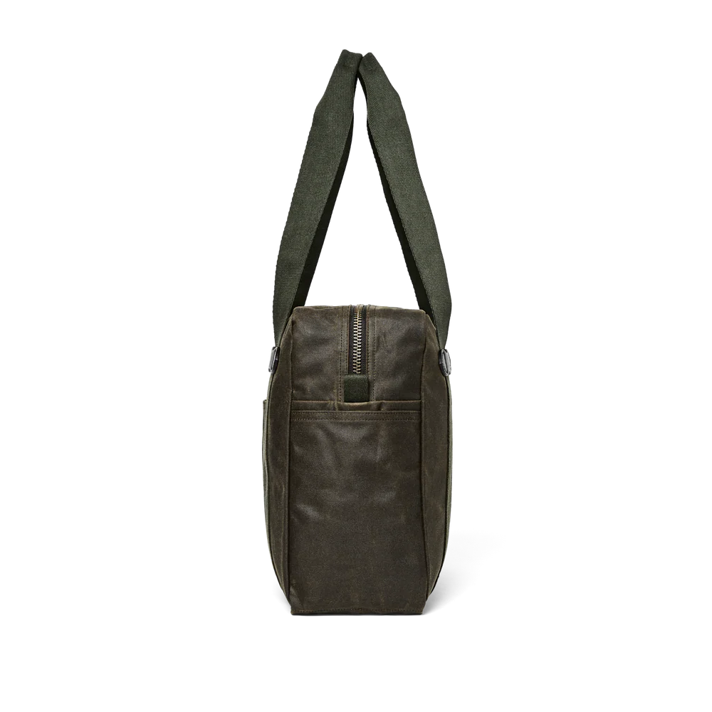 Zipper Square Tote Bag with Leather Patch Handles